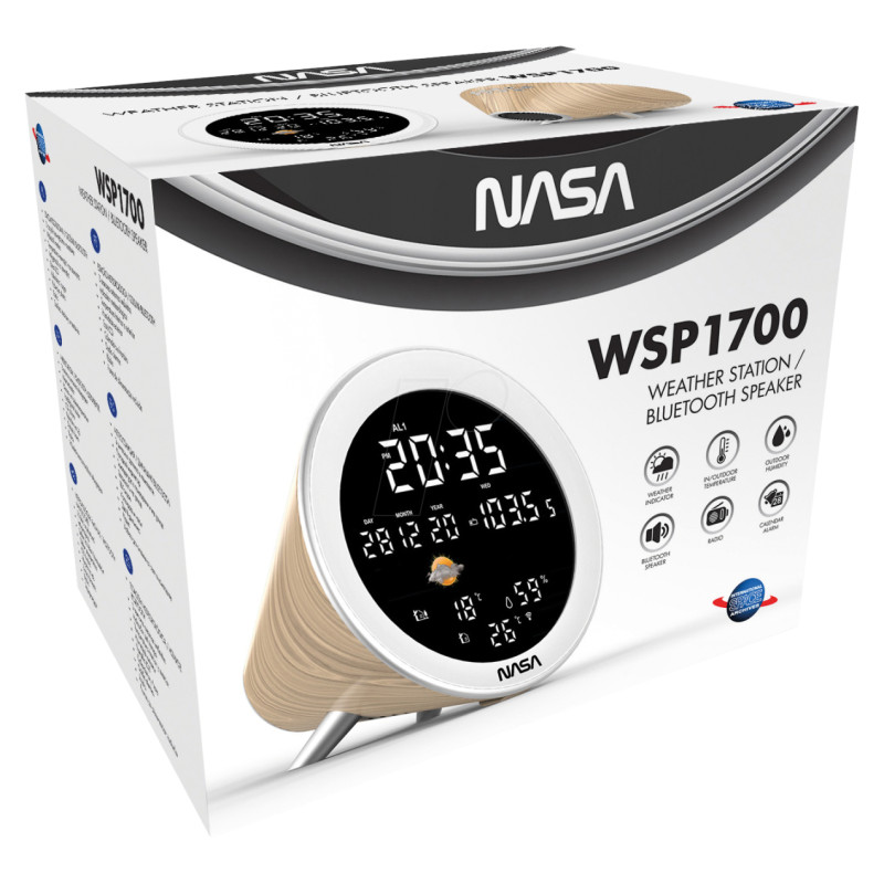 Nasa WSP1700 wood Weather Station/Speaker BT Ship
