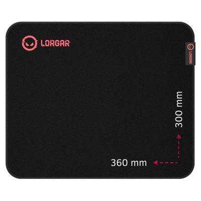 Lorgar Main 323, Gaming mouse pad, Precise control surface, Red anti-slip rubber base, size: 360mm x 300mm x 3mm, weight 0.21kg