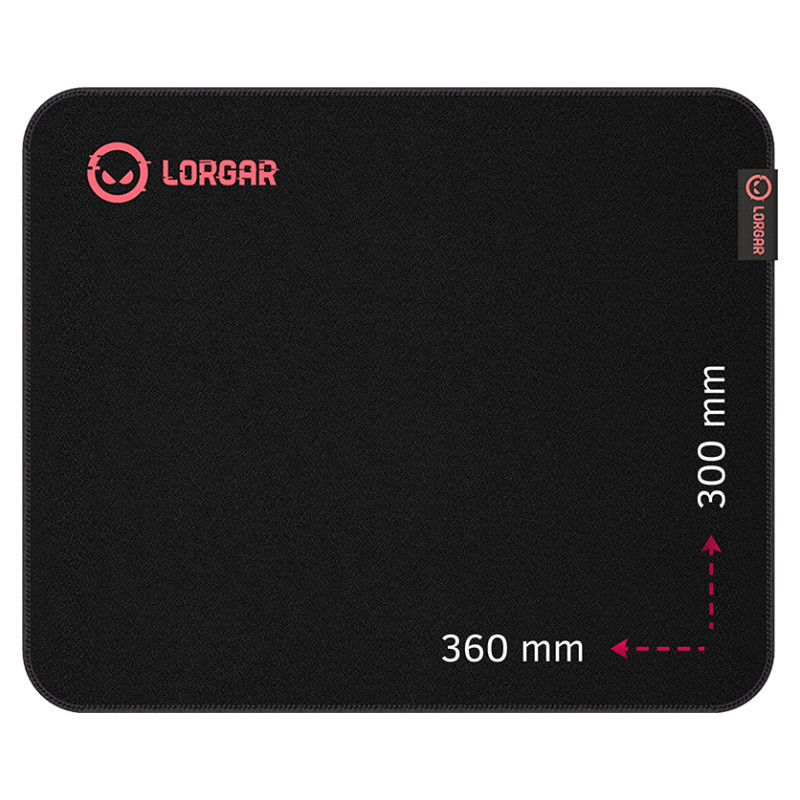Lorgar Main 323, Gaming mouse pad, Precise control surface, Red anti-slip rubber base, size: 360mm x 300mm x 3mm, weight 0.21kg