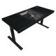 Lorgar Dual-motor sit/stand adjustable-height gaming desk with built-in PC case, wireless charger, RGB lighting, control panel, and USB ports, PB melamine surface tabletop, black.