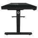 Lorgar Dual-motor sit/stand adjustable-height gaming desk with built-in PC case, wireless charger, RGB lighting, control panel, and USB ports, PB melamine surface tabletop, black.