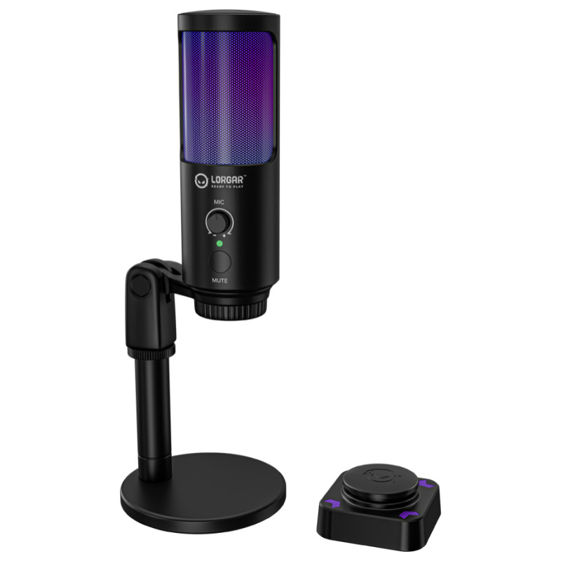 Lorgar SMP40, RGB Microphone with external mute button and metal stand, Black
