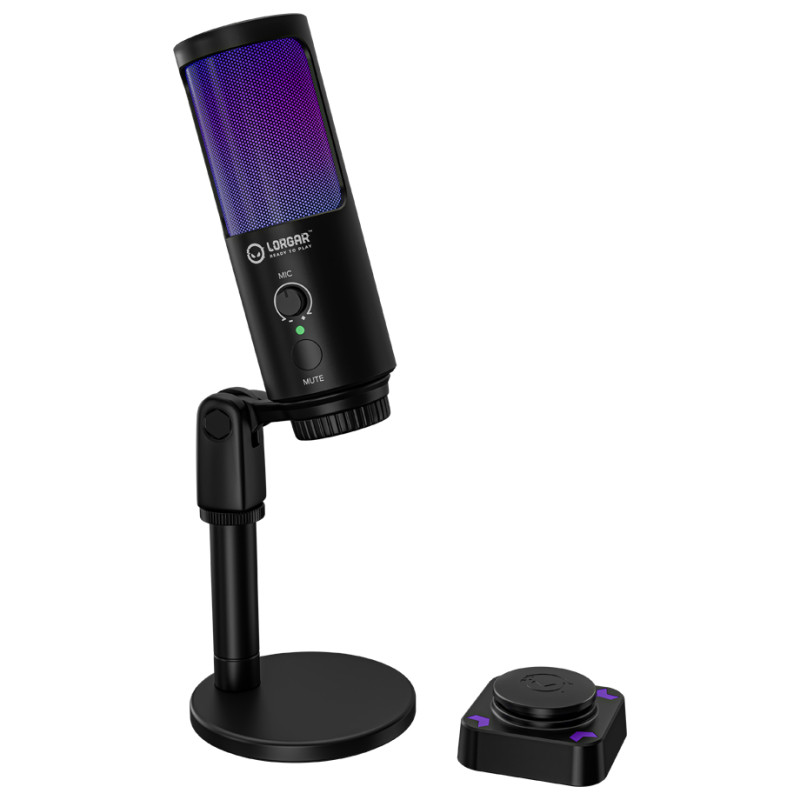Lorgar SMP40, RGB Microphone with external mute button and metal stand, Black