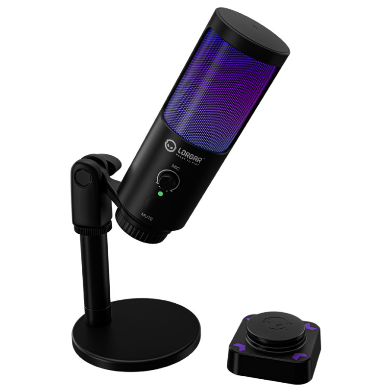 Lorgar SMP40, RGB Microphone with external mute button and metal stand, Black