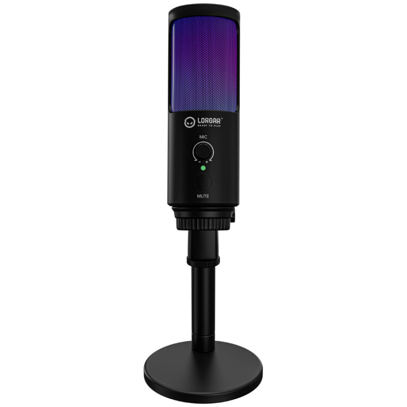Lorgar SMP40, RGB Microphone with external mute button and metal stand, Black