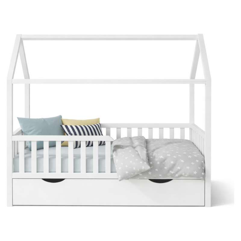 Emis Montessori bērnu gulta "Side" 70x160 / Balts + pelēks (RAL 7040) / Jā