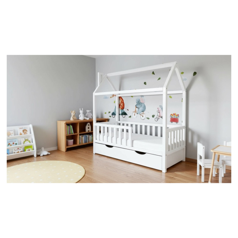 Emis Montessori bērnu gulta "Side" 70x160 / Balts + pelēks (RAL 7040) / Jā