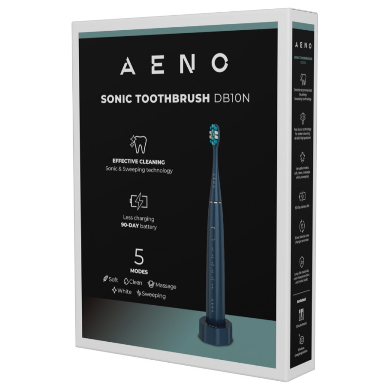 Aeno Wireless Tooth Brush, Navy Blue, 3 Brush Heads, 1400mAh, Function: Soft, Clean, Massage, White, Sweep