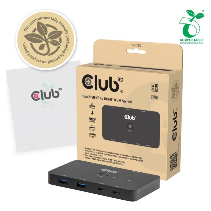 Club3D VIDEO SWITCH KVM USB-C TO HDMI/DUAL CSV-2512 CLUB3D