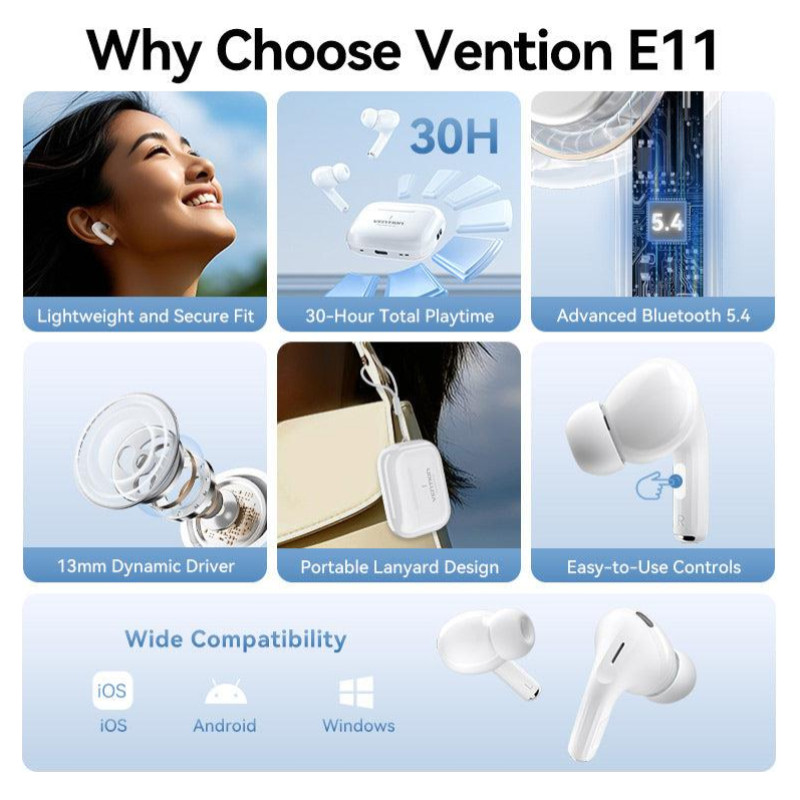 Vention HEADSET WRL ECHO LITE E11/WHITE NBVW0 VENTION