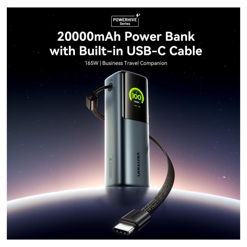 Vention POWER BANK USB 20000MAH 165W/GRAY TFT DISPLAY FKFH0 VENTION