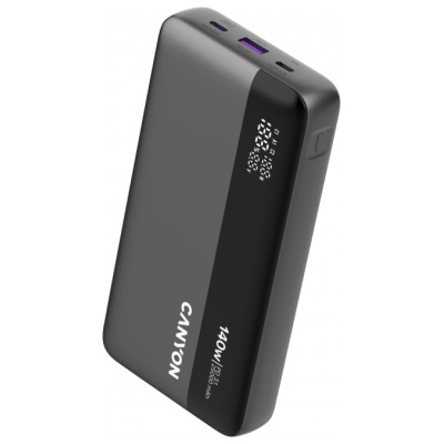 Canyon Power Bank PB-240, 25000mAh PD140W display power bank,Size160.0x82x27 mm Weight 508+-10g, Dark Grey