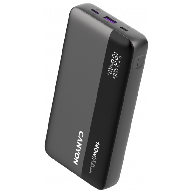 Canyon Power Bank PB-240, 25000mAh PD140W display power bank,Size160.0x82x27 mm Weight 508+-10g, Dark Grey
