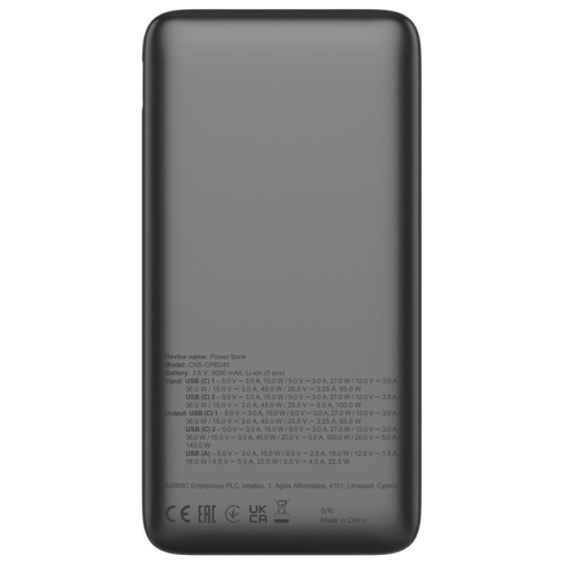 Canyon Power Bank PB-240, 25000mAh PD140W display power bank,Size160.0x82x27 mm Weight 508+-10g, Dark Grey