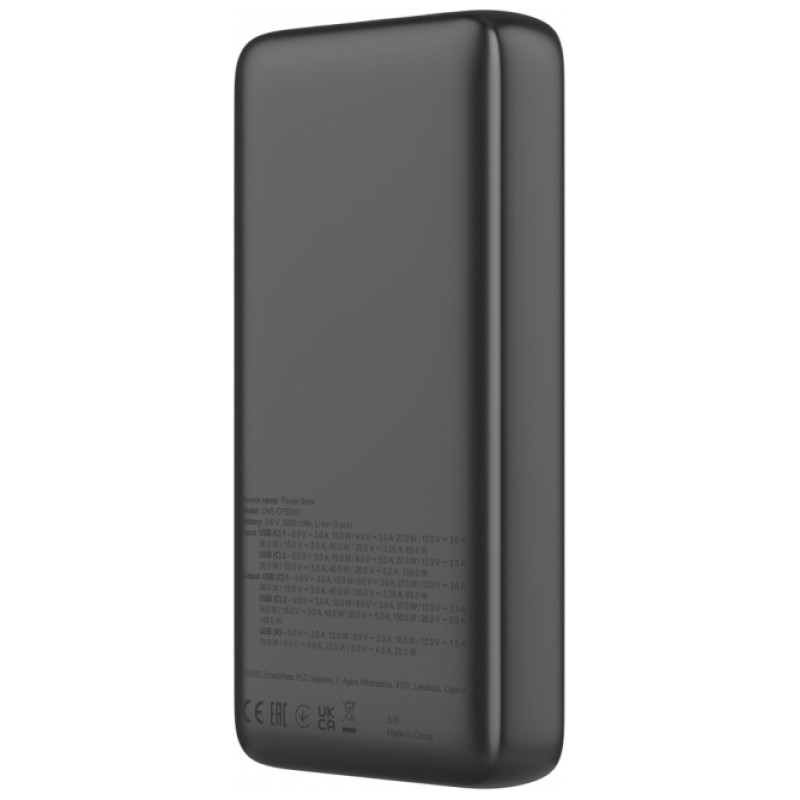 Canyon Power Bank PB-240, 25000mAh PD140W display power bank,Size160.0x82x27 mm Weight 508+-10g, Dark Grey