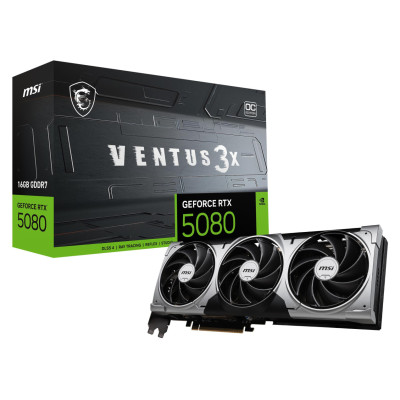 MSI Graphics Card|MSI|NVIDIA GeForce RTX 5080|16 GB|GDDR7|256 bit|PCIE 5.0 16x|Dual Slot Fansink|1xHDMI|3xDisplayPort|RTX508016GVENTUS3XOC