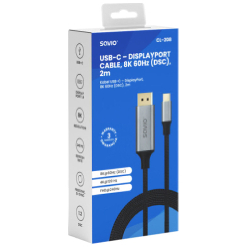 Savio Kabelis SAVIO USB-C - DisplayPort 1.4 1080P/240Hz 8K/60Hz 2m