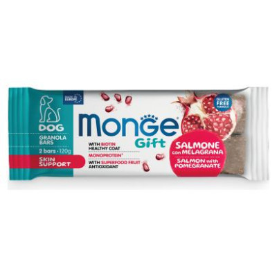 Monge GIFT Dog GRANOLA BARS Skin support Salmon with pomegranate / 120 g - kārums suņiem