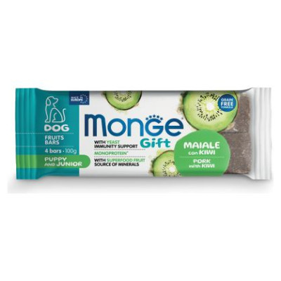 Monge GIFT Dog FRUIT BARS Puppy & Junior Pork with kiwi / 100 g - kārums suņiem