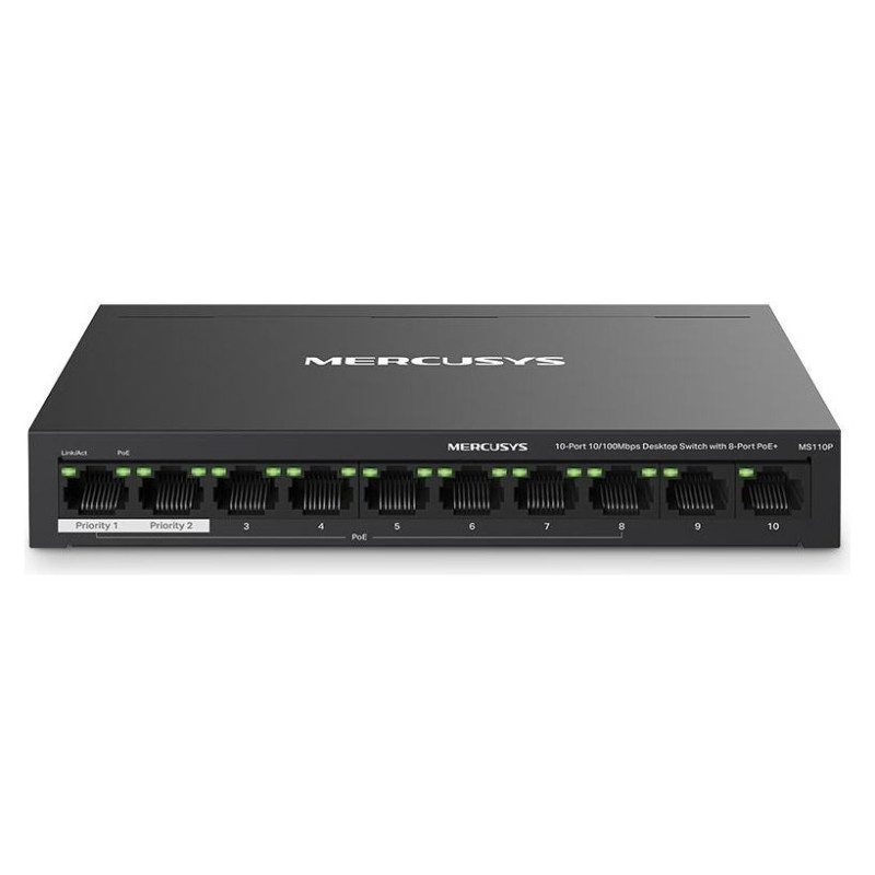 Mercusys Switch|MERCUSYS|Desktop/pedestal|10x10Base-T / 100Base-TX|PoE+ ports 8|MS110P