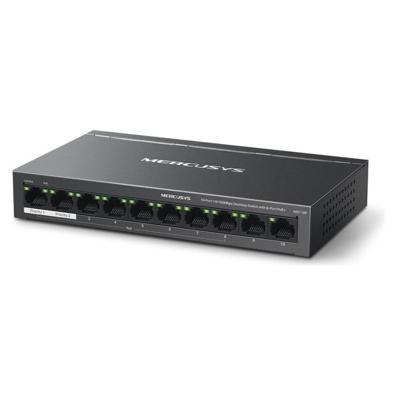 Mercusys Switch|MERCUSYS|Desktop/pedestal|10x10Base-T / 100Base-TX|PoE+ ports 8|MS110P