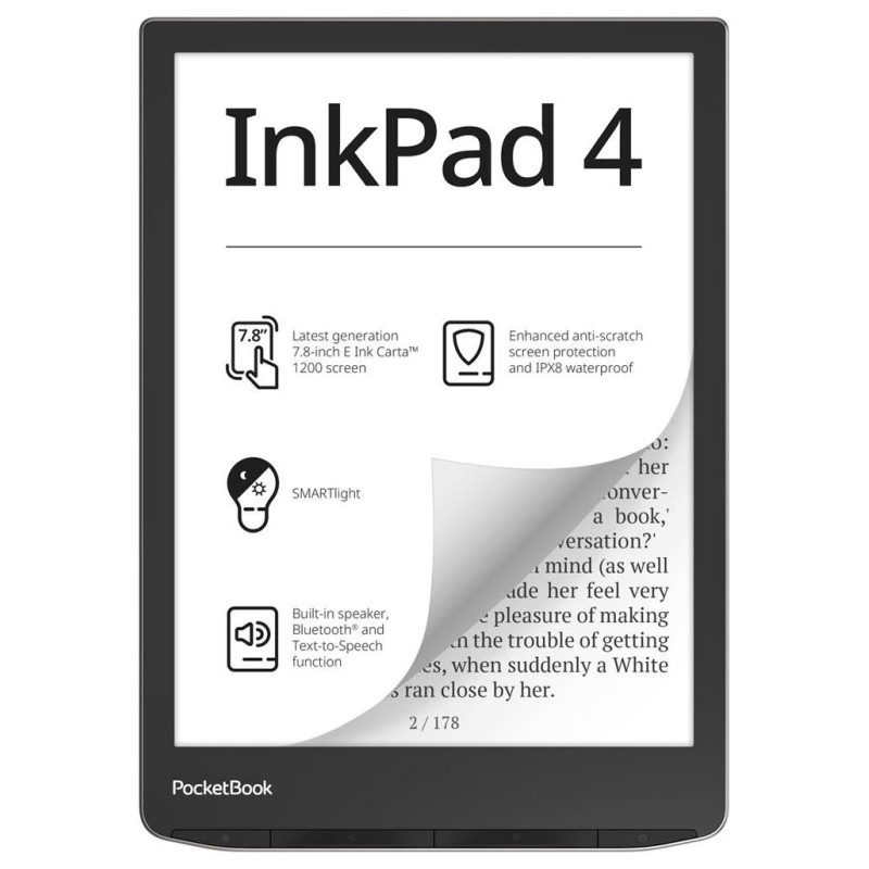 Pocketbook E-Reader|POCKETBOOK|InkPad 4|7.8"|1872x1404|1xAudio-Out|1xUSB-C|Micro SD|Wireless LAN|Bluetooth|PB743G-U-WW