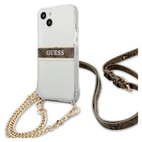 Guess [RETURNED ITEM] Guess GUHCP13SKC4GBGO iPhone 13 mini 5.4" Transparent hardcase 4G Brown Strap Gold Chain