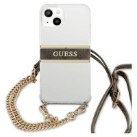 Guess [RETURNED ITEM] Guess GUHCP13SKC4GBGO iPhone 13 mini 5.4" Transparent hardcase 4G Brown Strap Gold Chain