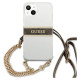 Guess [RETURNED ITEM] Guess GUHCP13SKC4GBGO iPhone 13 mini 5.4" Transparent hardcase 4G Brown Strap Gold Chain