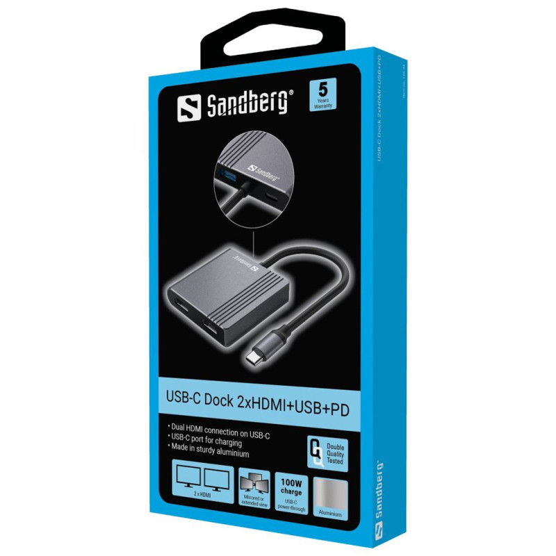 Sandberg 136-44 USB-C Dock 2xHDMI+USB+PD