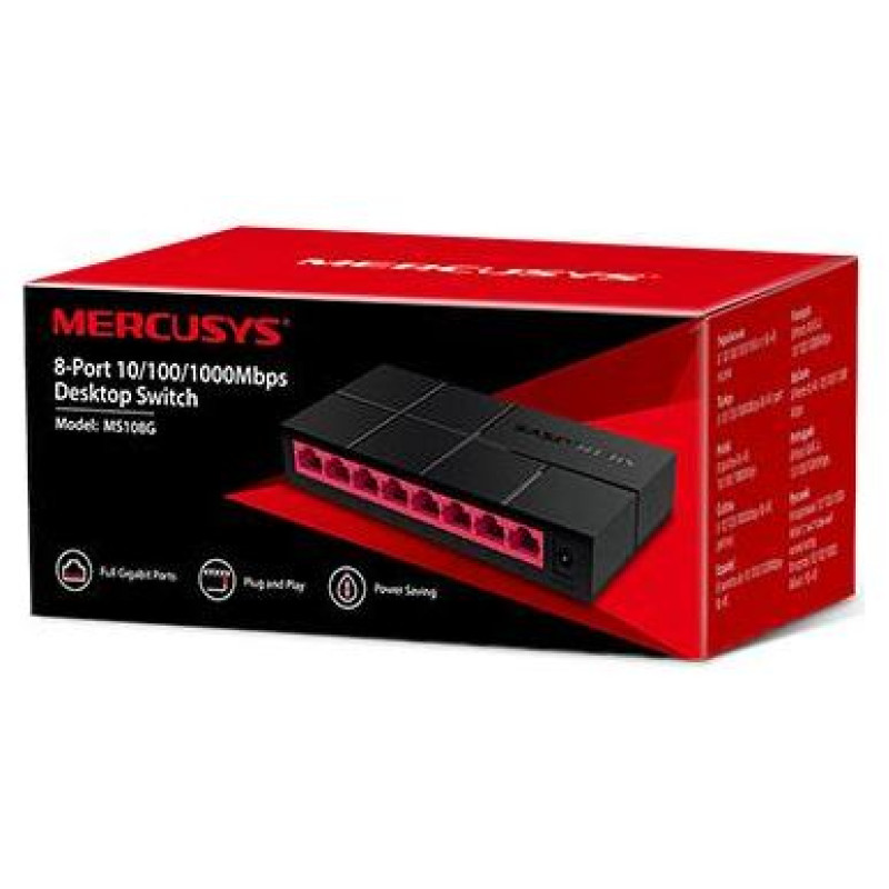 Mercusys Switch|MERCUSYS|MS108G|Desktop/pedestal|8x10Base-T / 100Base-TX / 1000Base-T|MS108G