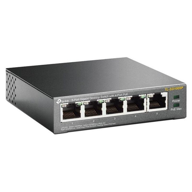 Tp-Link Switch|TP-LINK|Desktop/pedestal|5x10Base-T / 100Base-TX / 1000Base-T|PoE ports 4|TL-SG1005P