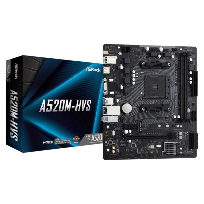 Asrock Mainboard|ASROCK|AMD A520|SAM4|Micro-ATX|Memory DDR4|Memory slots 2|1xPCI-Express 3.0 1x|1xPCI-Express 3.0 16x|1xM.2|1x15pin D-sub|1xHDMI|2xAudio-In|1xAudio-Out|2xUSB 2.0|4xUSB 3.2|1xPS/2|1xRJ45|A520M-HVS
