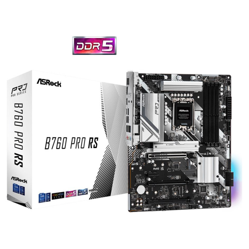 Asrock Mainboard|ASROCK|Intel B760 Express|LGA1700|ATX|Memory DDR5|Memory slots 4|1xPCI-Express 3.0 1x|1xPCI-Express 3.0 16x|1xPCI-Express 4.0 16x|1xPCI-Express 5.0 16x|3xM.2|1xHDMI|1xDisplayPort|2xUSB 2.0|5xUSB 3.2|1xUSB-C|1xRJ45|3xAudio port|B760PRORS