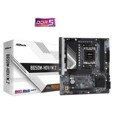 Asrock Mainboard|ASROCK|AMD B650|SAM5|Micro-ATX|Memory DDR5|Memory slots 2|1xPCI-Express 4.0 1x|2xPCI-Express 4.0 16x|1xM.2|1xHDMI|1xDisplayPort|1xAudio-In|1xAudio-Out|1xMicrophone|4xUSB 2.0|2xUSB 3.2|1xUSB-C|1xRJ45|B650M-HDV/M.2
