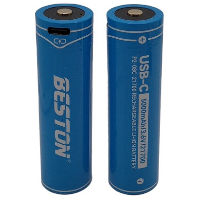 Hismart Rechargeable 21700 Size Battery with USB-C Port, 3.6V, 5000mAh, Li-Ion, 2pcs