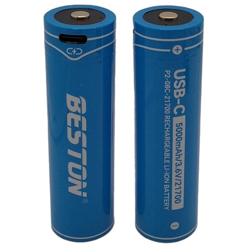 Hismart Rechargeable 21700 Size Battery with USB-C Port, 3.6V, 5000mAh, Li-Ion, 2pcs