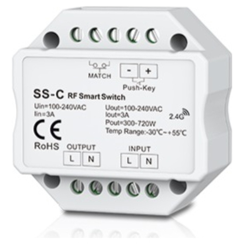 Skydance SS-C Smart Switch, 100-240V, 1x 6A, Push-Key
