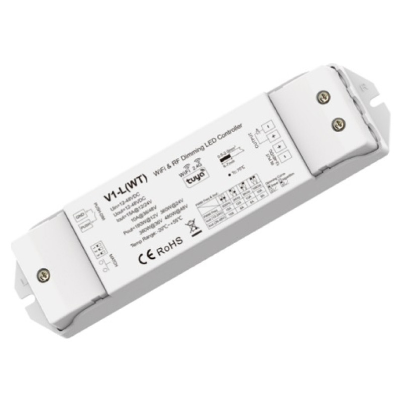 Skydance V1-L(WT) LED Controller, 12-48V, 1x15A, with Push-Dimm, Tuya, Wi-Fi