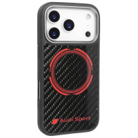 Audi RSQ Carbon Fiber Sport Red Circle MagSafe Case for iPhone 17 Pro - Black