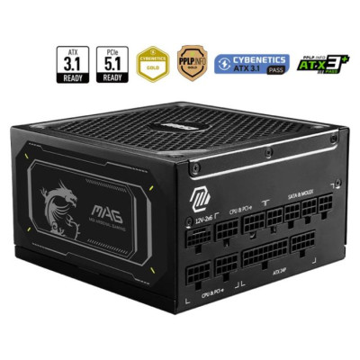 MSI Power Supply|MSI|MAG A1000GL PCIE5 II|ATX 3.1|1000 Watts|Efficiency 80 PLUS GOLD|PFC Active|MAGA1000GLPCIE5II