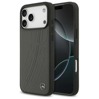 Mercedes Leather Large Laurel Leave MagSafe Case for iPhone 17 Pro Max - Black and Gray
