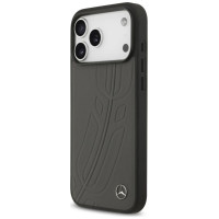 Mercedes Leather Large Laurel Leave MagSafe Case for iPhone 17 Pro Max - Black and Gray