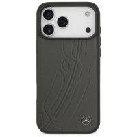 Mercedes Leather Large Laurel Leave MagSafe Case for iPhone 17 Pro Max - Black and Gray