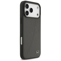 Mercedes Leather Large Laurel Leave MagSafe Case for iPhone 17 Pro Max - Black and Gray