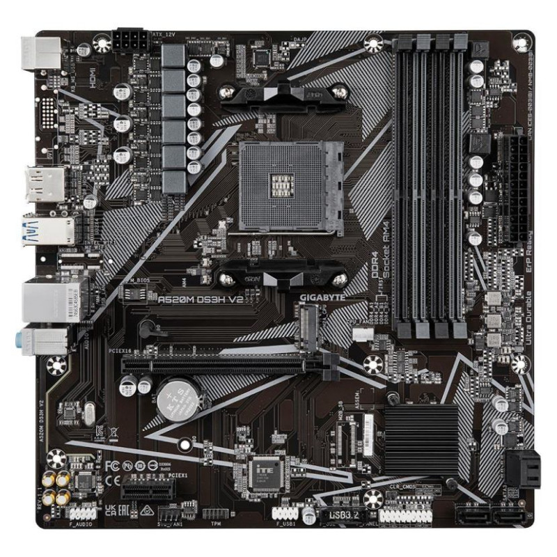 Gigabyte Mainboard|GIGABYTE|AMD A520|SAM4|Micro-ATX|Memory DDR4|Memory slots 4|1xPCI-Express 3.0 1x|1xPCI-Express 3.0 16x|1xM.2|1xHDMI|1xDisplayPort|2xUSB 2.0|4xUSB 3.2|1xPS/2|1xRJ45|3xAudio port|A520MDS3HV2