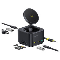 Baseus MagPro Series II 7-in-1 USB-C Hub with MagSafe-compatible Charger 15W + HDMI + USB-A + USB-C + SD/TF - Black