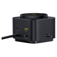 Baseus MagPro Series II 7-in-1 USB-C Hub with MagSafe-compatible Charger 15W + HDMI + USB-A + USB-C + SD/TF - Black