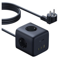 Baseus EnerFill FA11 67W Power Strip, USB-A + USB-C Cube + 3 x EU Socket 1.5m - Black