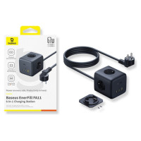 Baseus EnerFill FA11 67W Power Strip, USB-A + USB-C Cube + 3 x EU Socket 1.5m - Black